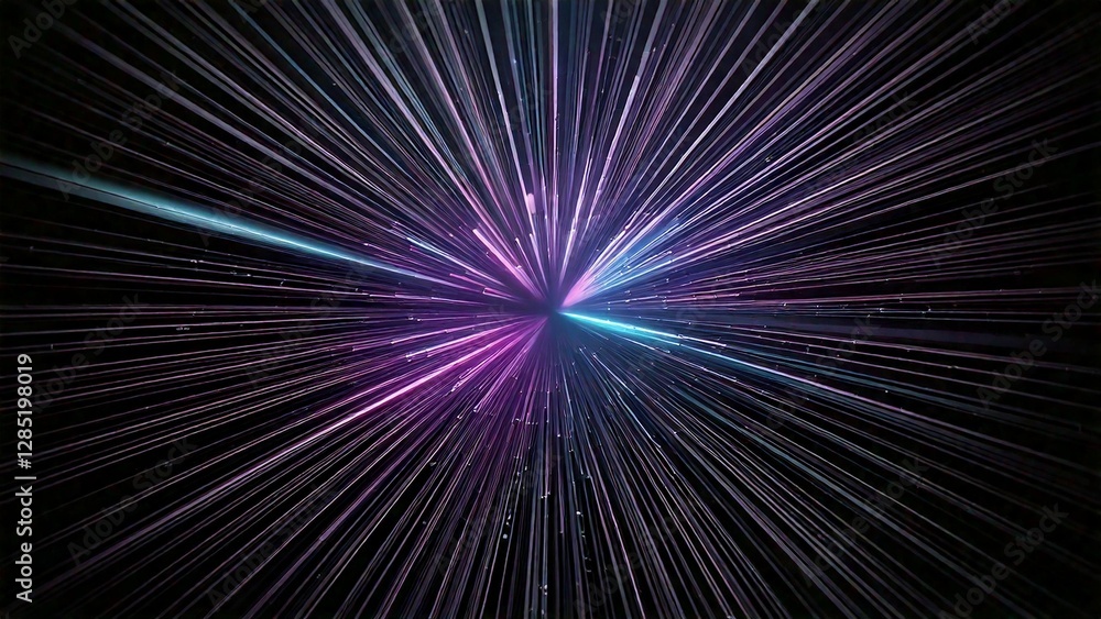 Obraz premium 放射状 魔法のようなキラキラ 宇宙風サンバースト 青紫 ピンク 赤 近未来の雰囲気 背景素材 16:9サイズ AI生成素材
