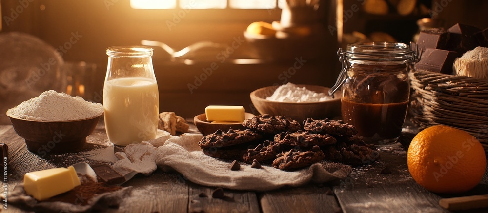 Obraz premium Delicious Chocolate Chip Cookies Baking Ingredients