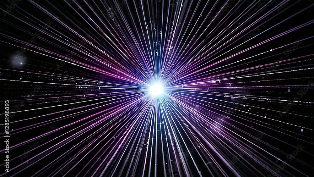 Fototapeta premium 放射状 魔法のようなキラキラ 宇宙風サンバースト 青紫 ピンク 赤 近未来の雰囲気 背景素材 16:9サイズ AI生成素材