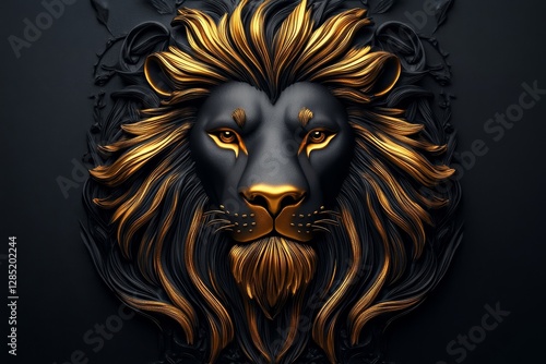 black background with a golden lion emblem in the center, detailed and bold, Generative AI