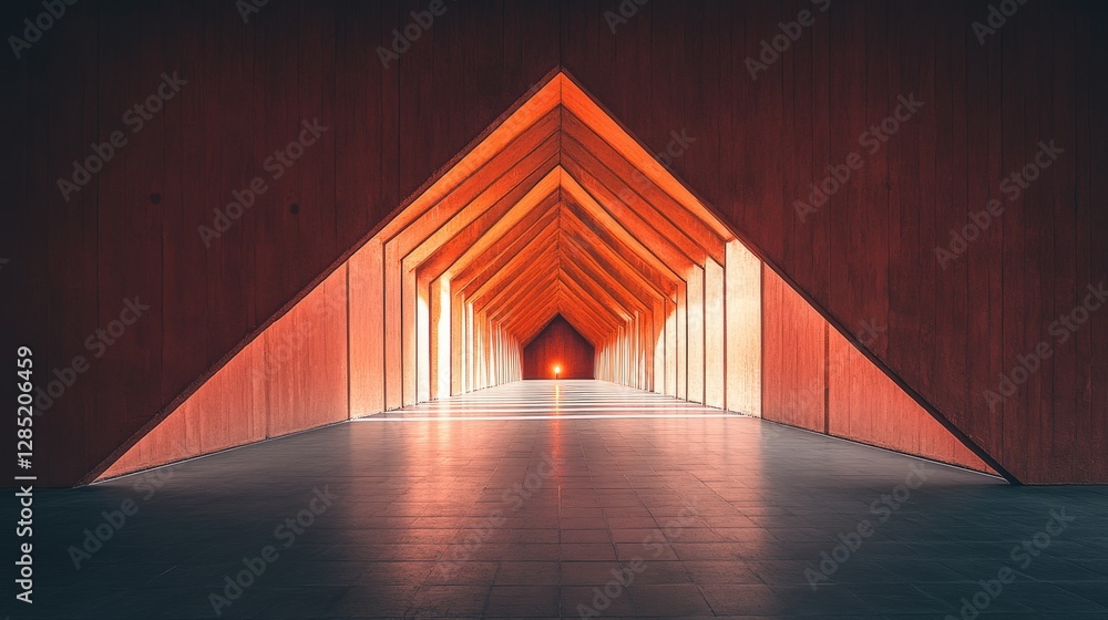 Naklejka premium Geometric Architecture with Warm Lighting in an Enclosed Space