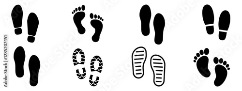 Footprint and shoe print icons set – vector illustration on white background.