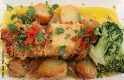 Mediterranean style seafood dish on the table 