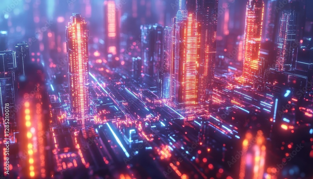 City of the future with glowing holographic buildings and transportation systems, dynamic futuristic cityscape, photorealistic City of the future with glowing holographic buildings and transportation systems, dynamic futuristic cityscape, photorealistic