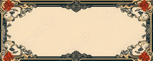 Elaborate ornamental border with floral motifs and tan backdrop