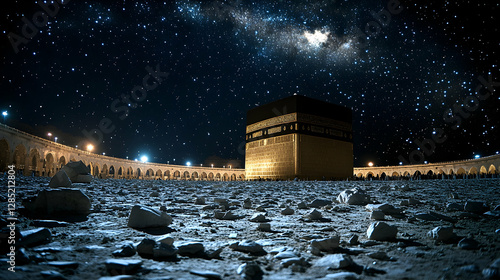 Night at Masjid al-Haram, Mecca, starry sky photo