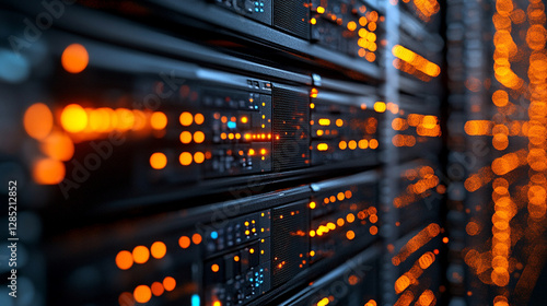 A shot of the network backbone in a server farm, showcasing neatly organized cables and switches, symbolizing the complex connectivity behind seamless data transfer in modern technology.

