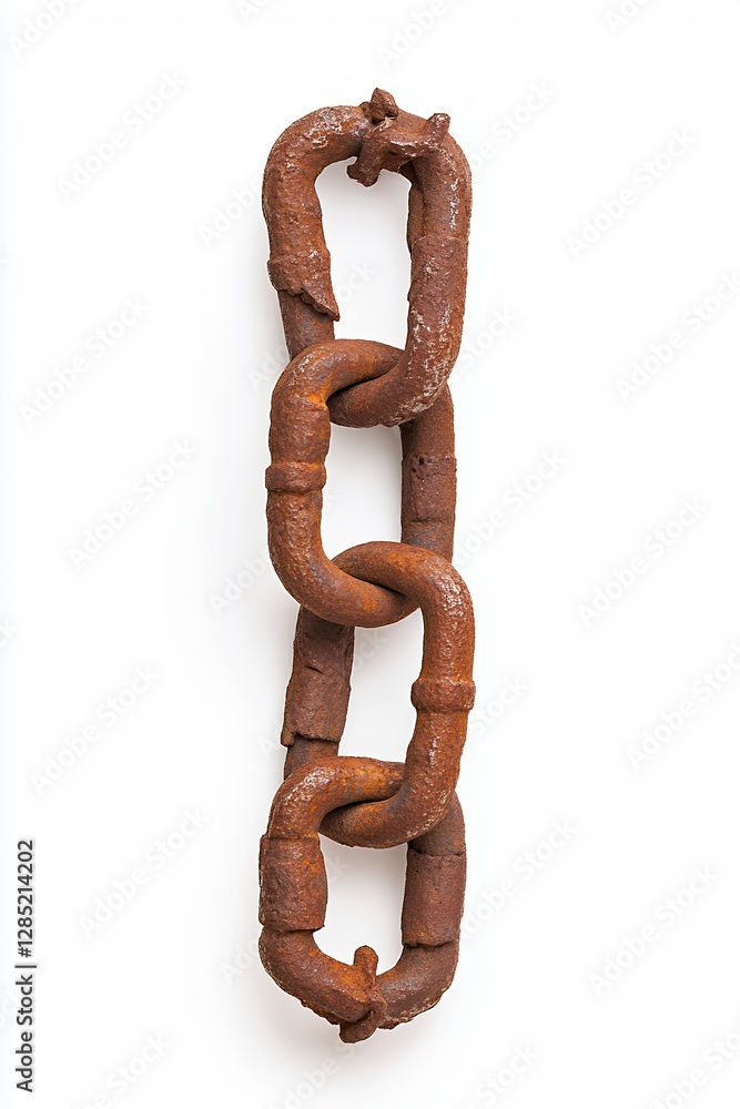 Obraz premium Vertical Rusty Metal Chain Against White Background