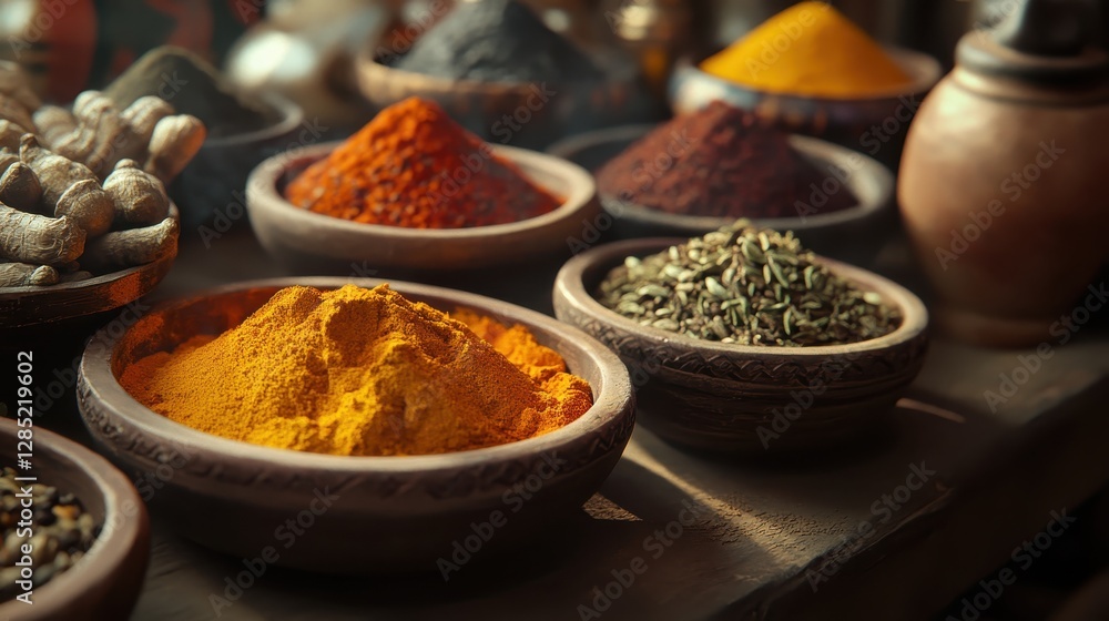 Aromatic Spices Turmeric Paprika Fennel Ginger Aromatic Spices Turmeric Paprika Fennel Ginger