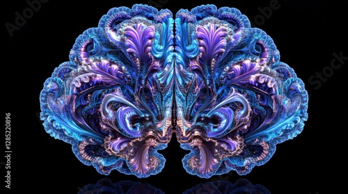 Symmetrical Blue and Purple Fractal Resembling Human Brain photo