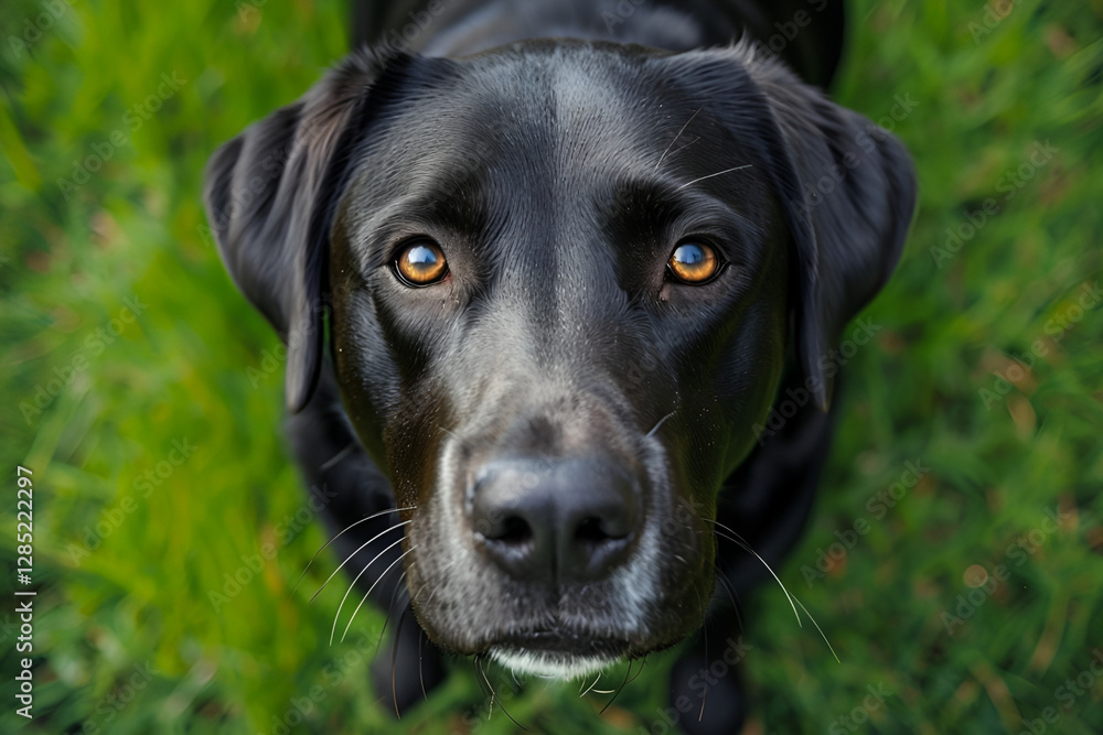 black Labrador dog looking up black Labrador dog looking up