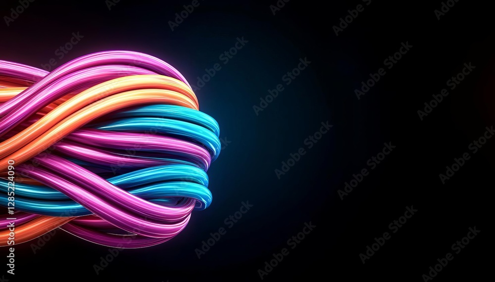 Vibrant, intertwined cables create a dynamic visual effect on a dark background. Vibrant, intertwined cables create a dynamic visual effect on a dark background.