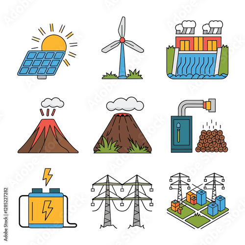 2d vector environment Collection Solar Panel icon Symbolizing clean and renewable solar energy.