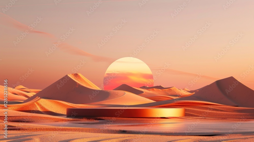 podium stand with a desert sand dune texture, set against a sunset backdrop podium stand with a desert sand dune texture, set against a sunset backdrop