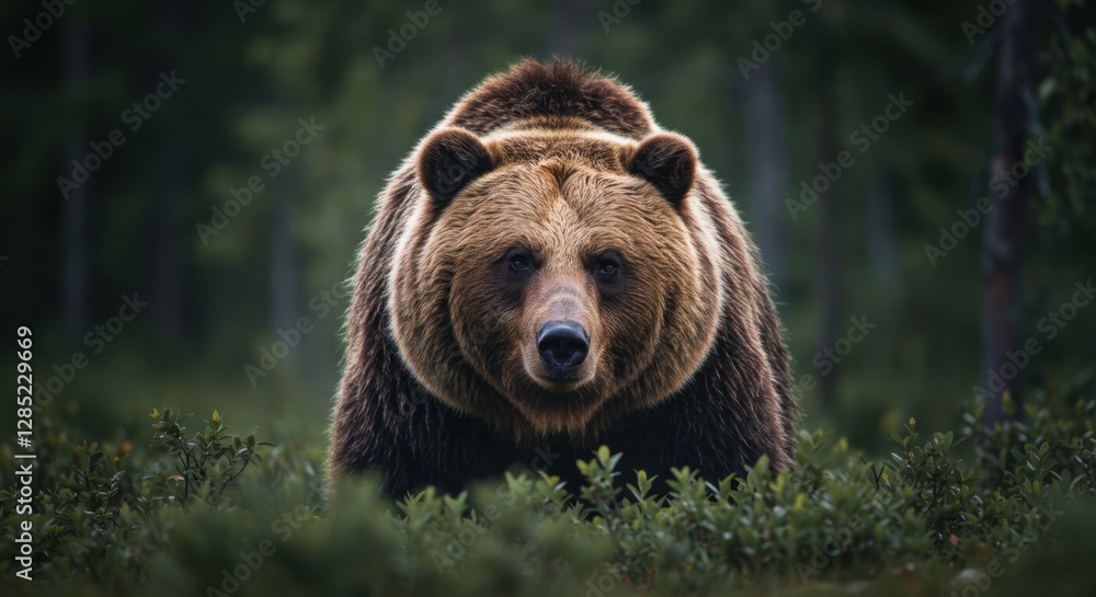 Grizzly Bear Staring Directly at Camera in Forest Wilderness Grizzly Bear Staring Directly at Camera in Forest Wilderness