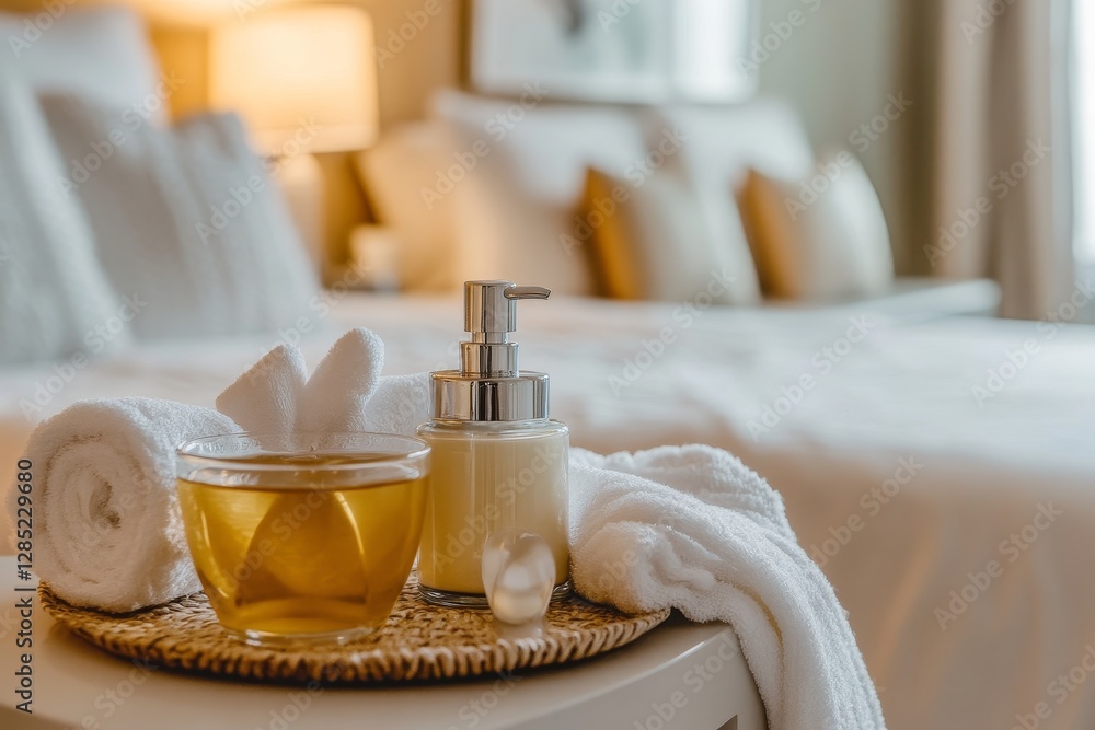 Cozy Spa Setup with Candles and Essential Oils in Modern Room Cozy Spa Setup with Candles and Essential Oils in Modern Room