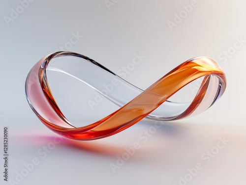 Translucent Infinity Loop of Carmine and Amber Glass Reflecting Light on a Light Backdrop