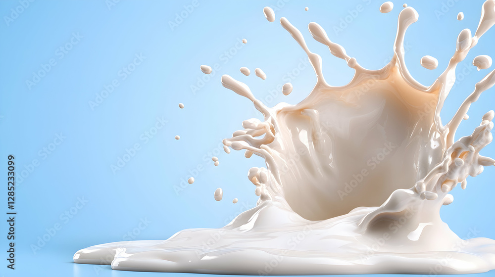 Creamy Milk Splash, Blue Background, Dairy Product, Food Ad Creamy Milk Splash, Blue Background, Dairy Product, Food Ad