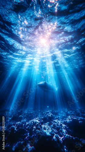 Wallpaper Mural Dolphin swims in ocean sunlight, coral seabed background, underwater scene Torontodigital.ca