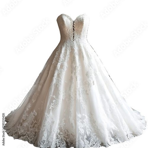 A Lace Wedding Dress with Sweetheart Neckline Isolated on Transparent Background