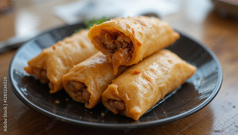 Golden Fried Spring Rolls with Savory Meat and Vegetable Filling Golden Fried Spring Rolls with Savory Meat and Vegetable Filling