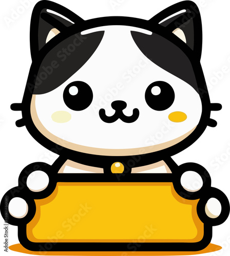 White Cat with Blank Sign