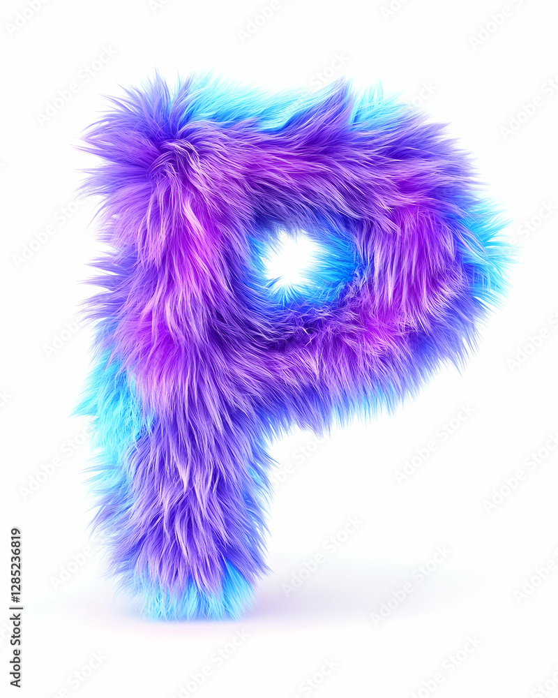 Fluffy purple and blue letter P, isolated on white