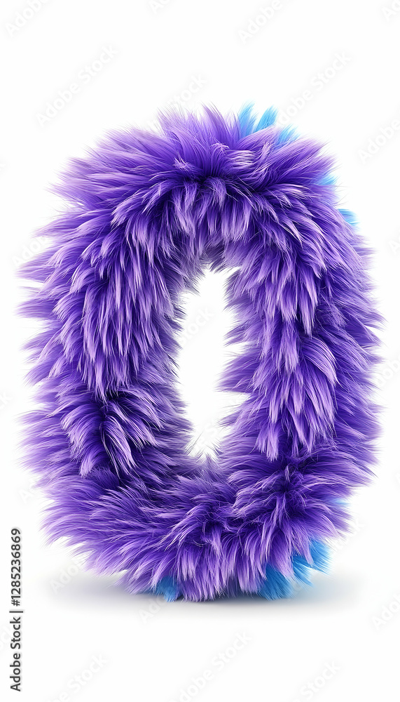 Fluffy purple number zero, white background, graphic design element Fluffy purple number zero, white background, graphic design element