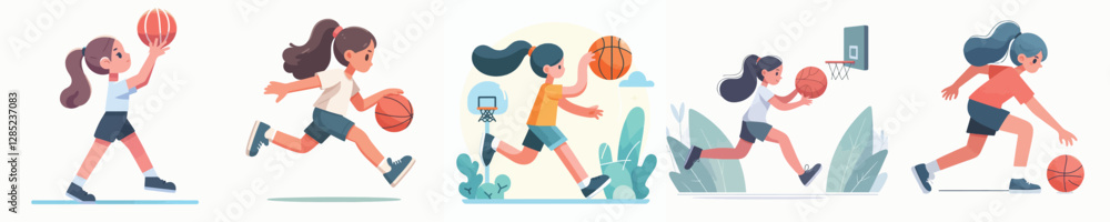 Fototapeta premium little girl playing basketball vector