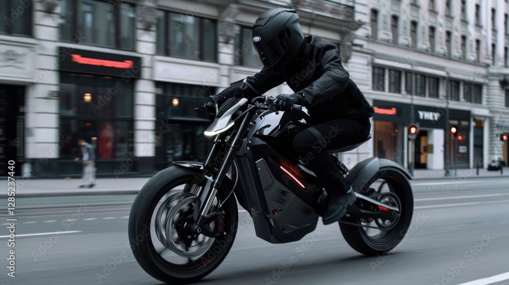Urban electric motorbike, stylishly navigating a dense cityscape, Urban electric motorbike, stylishly navigating a dense cityscape,