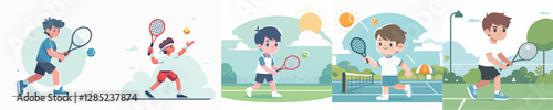 vector collection of boys playing tennis
