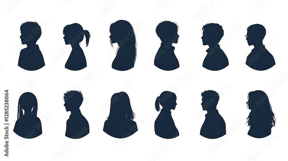 Minimal icons of multiple people silhouettes placed on a clean white backdrop representing community Minimal icons of multiple people silhouettes placed on a clean white backdrop representing community