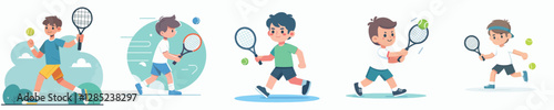 vector collection of boys playing tennis