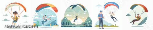 vector of young man playing paragliding