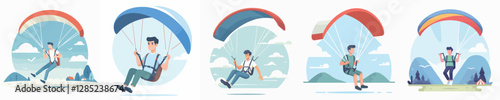 vector of young man playing paragliding
