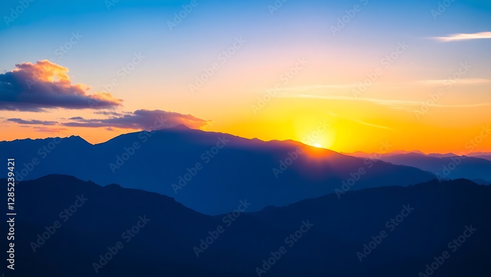 Fototapeta premium Mesmerizing Sunrise Over Blue Mountains: Serene Horizon for Smartphone Background