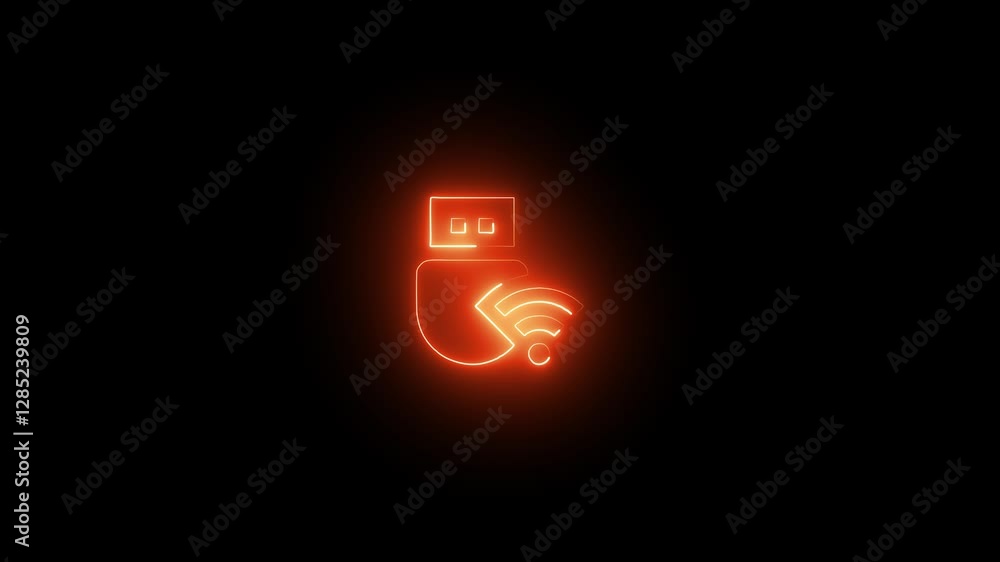 Glowing neon line Usb wireless adapter icon isolated on black background. 4K Video motion graphic animation Glowing neon line Usb wireless adapter icon isolated on black background. 4K Video motion graphic animation