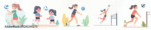 collection of vectors of girls playing volleyball