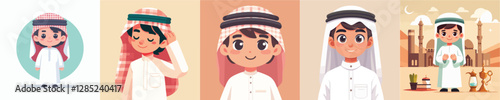 vector boy wearing traditional arabic clothes