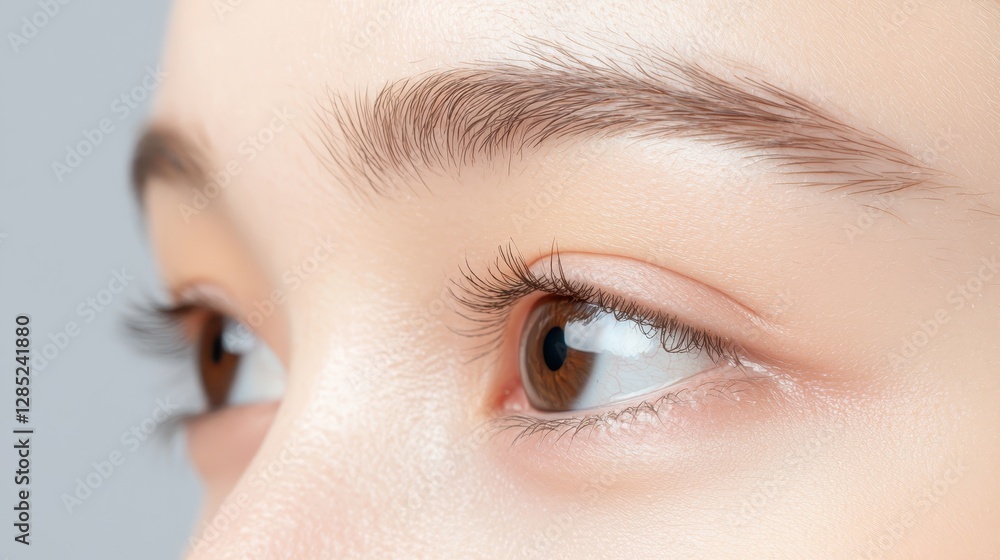 Obraz premium Close-Up of Beautiful Brown Eye with Natural Eyelashes and Skin Tone