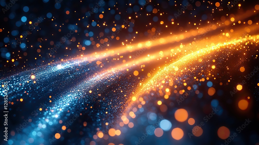 Fototapeta premium A dynamic image of fiber optic cables with soft colors creates a smooth flow. Vibrant hues of blue, orange, and yellow blend seamlessly, evoking a sense of motion and energy.