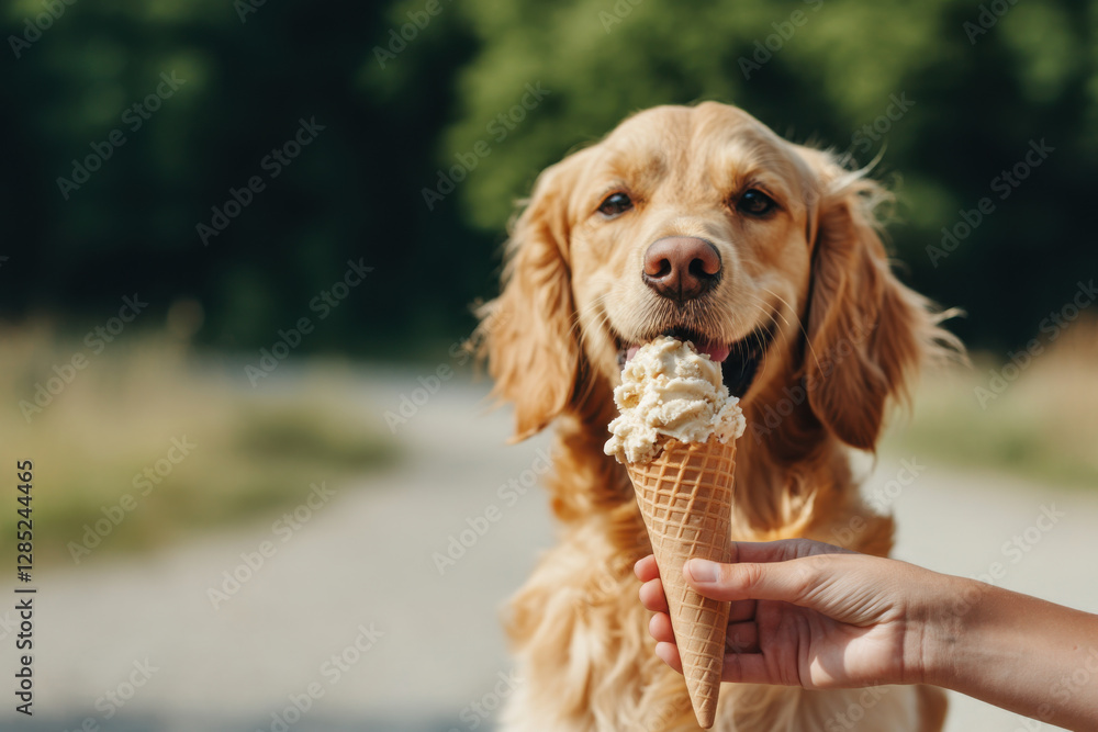 Obraz premium A person is holding an ice cream cone for a dog