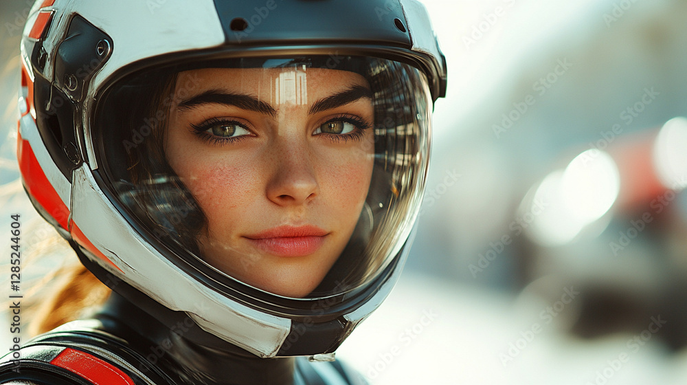A female astronaut in a sleek uniform stands confidently, exuding professionalism and elegance. The blurred background emphasizes her grace, showcasing a modern and empowered image A female astronaut in a sleek uniform stands confidently, exuding professionalism and elegance. The blurred background emphasizes her grace, showcasing a modern and empowered image