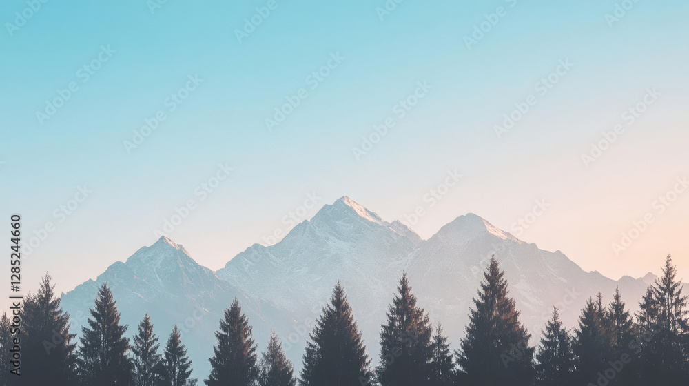 Obraz premium Majestic mountains with snow peaks and evergreen trees