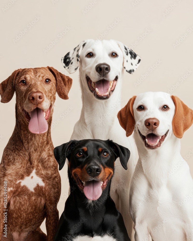 Diverse Dog Portrait Collection Mixed-Breed Dogs on Neutral Backdrop - Professional Pet Imagery for Modern Marketing and Animal Welfare Campaigns Diverse Dog Portrait Collection Mixed-Breed Dogs on Neutral Backdrop - Professional Pet Imagery for Modern Marketing and Animal Welfare Campaigns