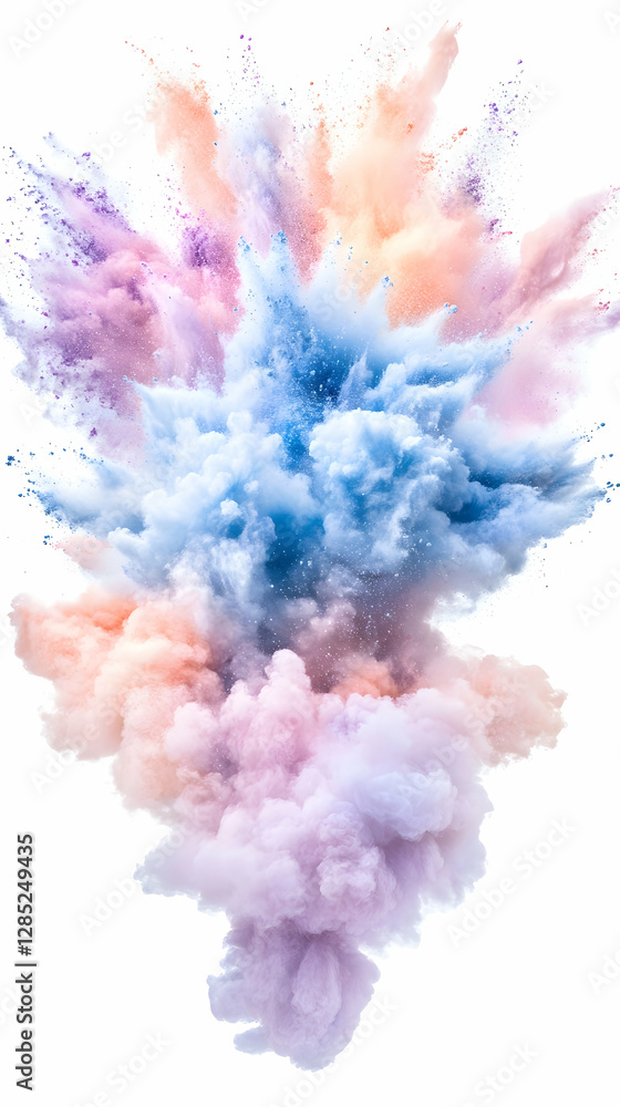 Fototapeta premium Pastel powder explosion, vibrant colors, white background, design element