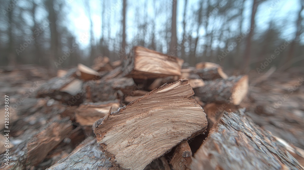 Firewood pile in winter forest background Firewood pile in winter forest background