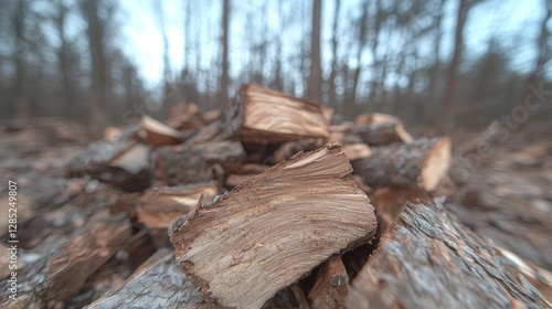 Wallpaper Mural Firewood pile in winter forest background Torontodigital.ca