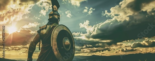Spartan Warrior Standing Against the Sunset