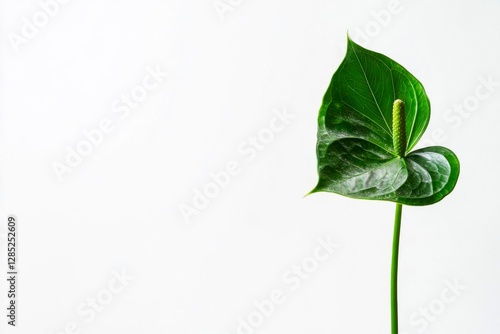 Vibrant green Anthurium plant showcases its unique spathe and spadix against a clean white backdrop enhancing its natural beauty.